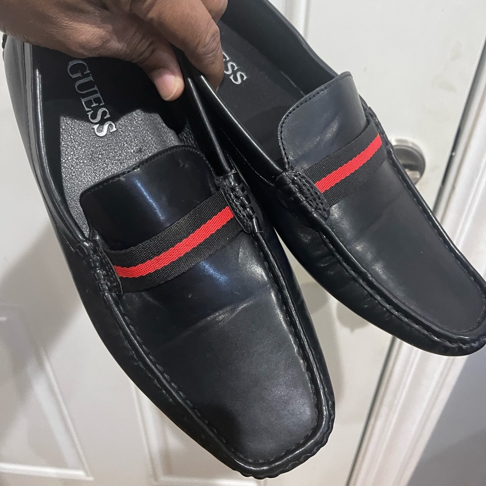 Guess Black Shiny Driving Loafers Shoes Sz 10.5
